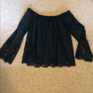 Eyelet Lace Off the Shoulder Shirt